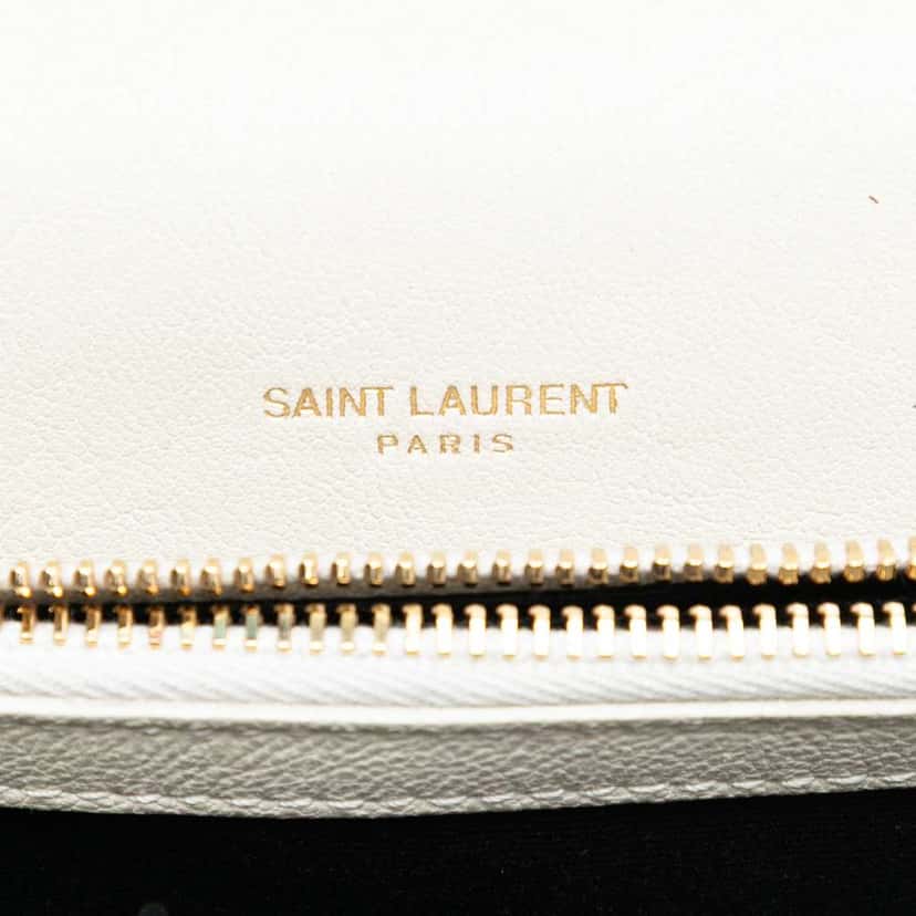 Saint Laurent Medium Chevron Sheepskin Monogram College Satchel White Leather Very good condition - Box View