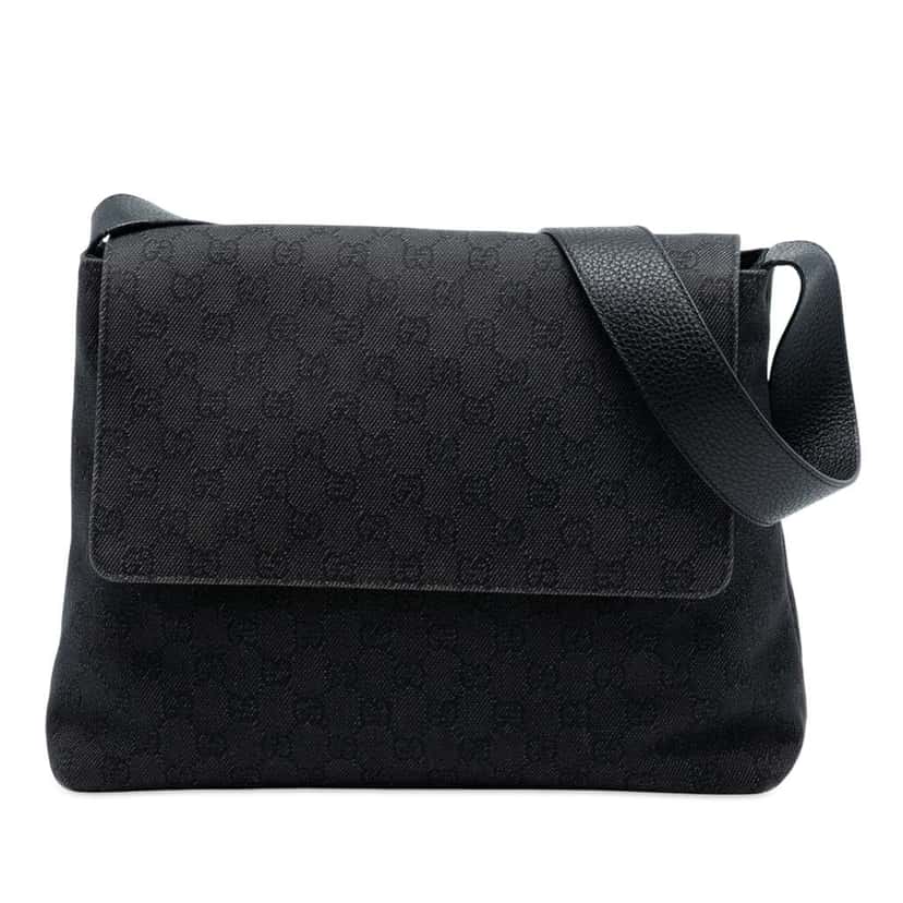 Gucci GG Denim Messenger Bag Black Denim Good condition - Front View
