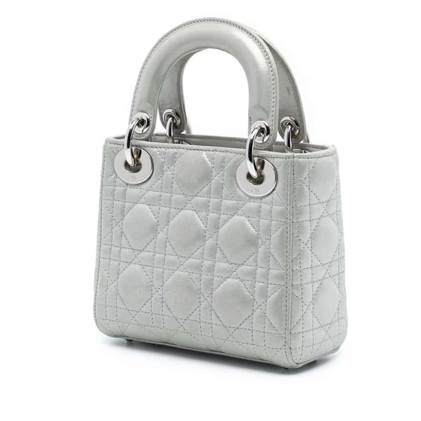 Dior Mini Iridescent Lambskin Cannage Lady Dior Silver Leather Good condition - Back View