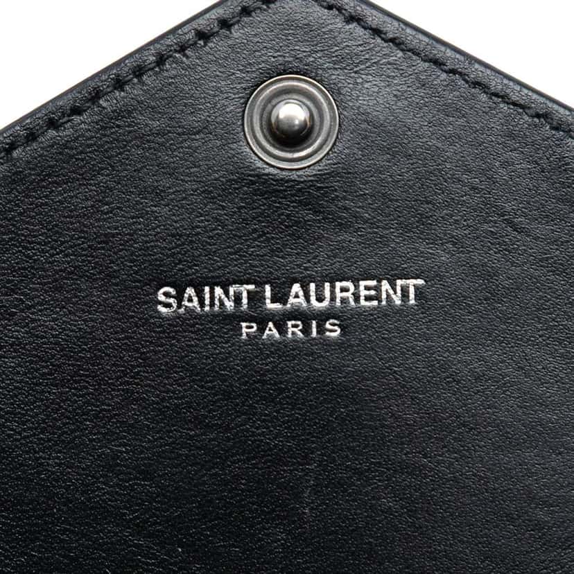 Saint Laurent Croc Embossed Leather Monogram Monochrome Envelope Chain Wallet Black Leather Very good condition - Box View