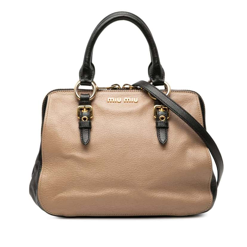 Miu Miu Bicolor Goatskin Madras Satchel Brown Leather Good condition - Front View