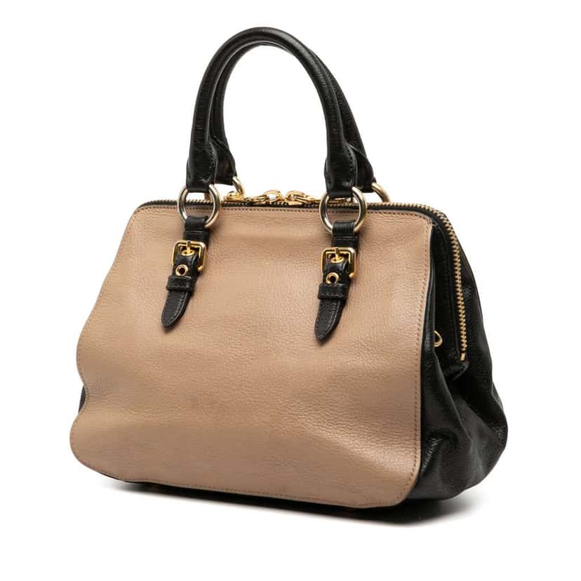 Miu Miu Bicolor Goatskin Madras Satchel Brown Leather Good condition - Back View