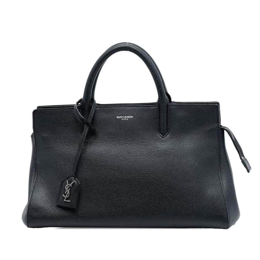 Saint Laurent Small Grained Calfskin Cabas Rive Gauche Satchel Black Leather Good condition - Front View