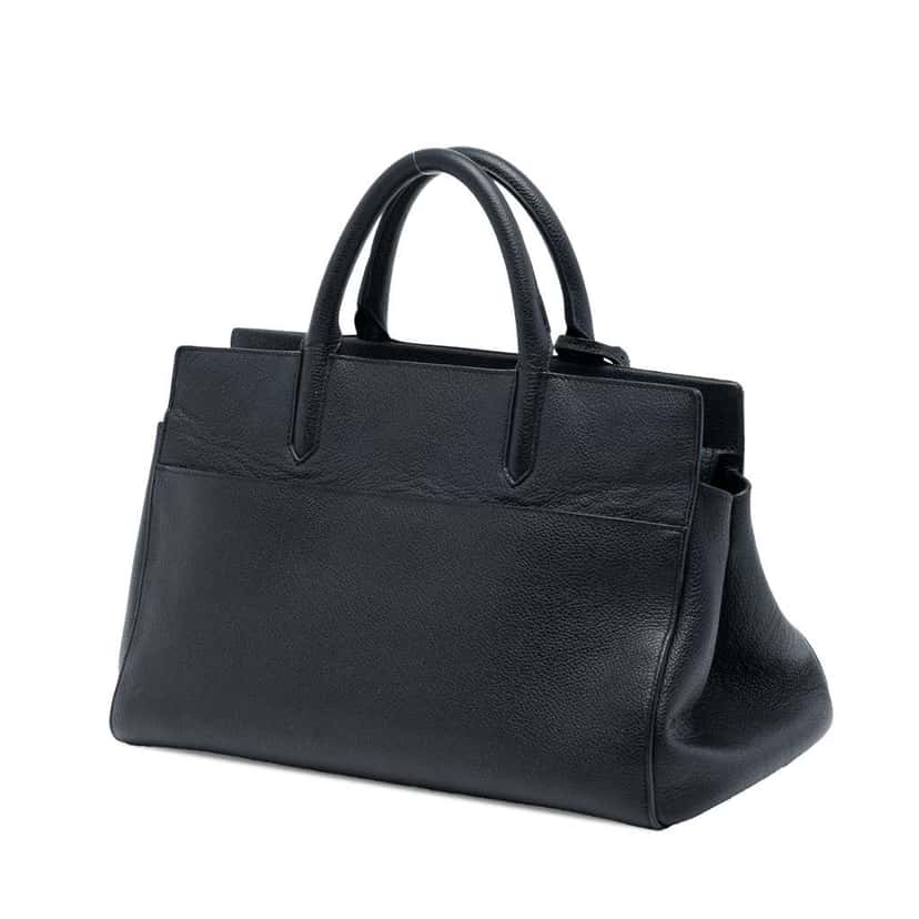 Saint Laurent Small Grained Calfskin Cabas Rive Gauche Satchel Black Leather Good condition - Back View