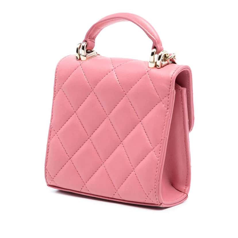 Chanel CC Lambskin Top Handle Flap Coin Purse with Chain Pink Leather Good condition - Back View