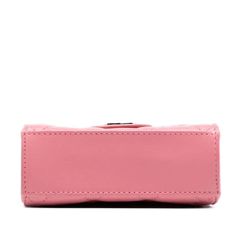 Chanel CC Lambskin Top Handle Flap Coin Purse with Chain Pink Leather Good condition - Inside View