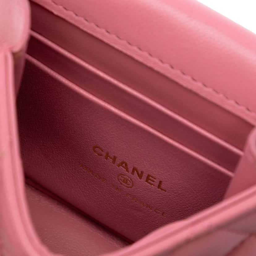 Chanel CC Lambskin Top Handle Flap Coin Purse with Chain Pink Leather Good condition - Box View