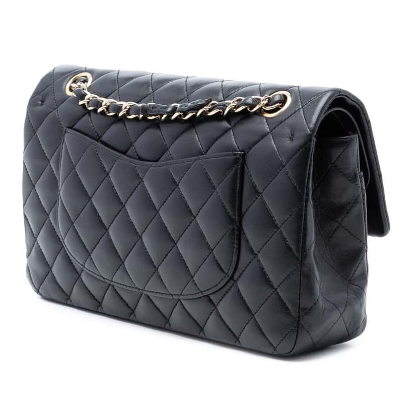Chanel Medium Classic Lambskin Double Flap Black Leather Good condition - Back View
