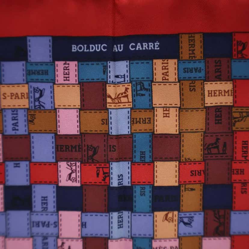 Hermès Bolduc Au Carre Silk Scarf Red Silk Good condition - Inside View