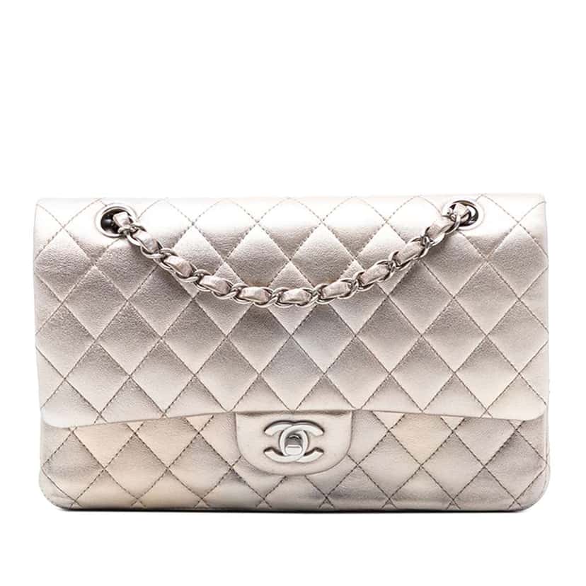 Chanel Medium Classic Metallic Lambskin Double Flap Gold Leather Good condition - Front View