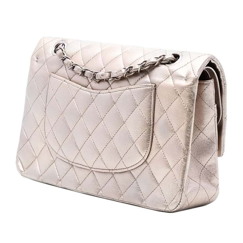 Chanel Medium Classic Metallic Lambskin Double Flap Gold Leather Good condition - Back View