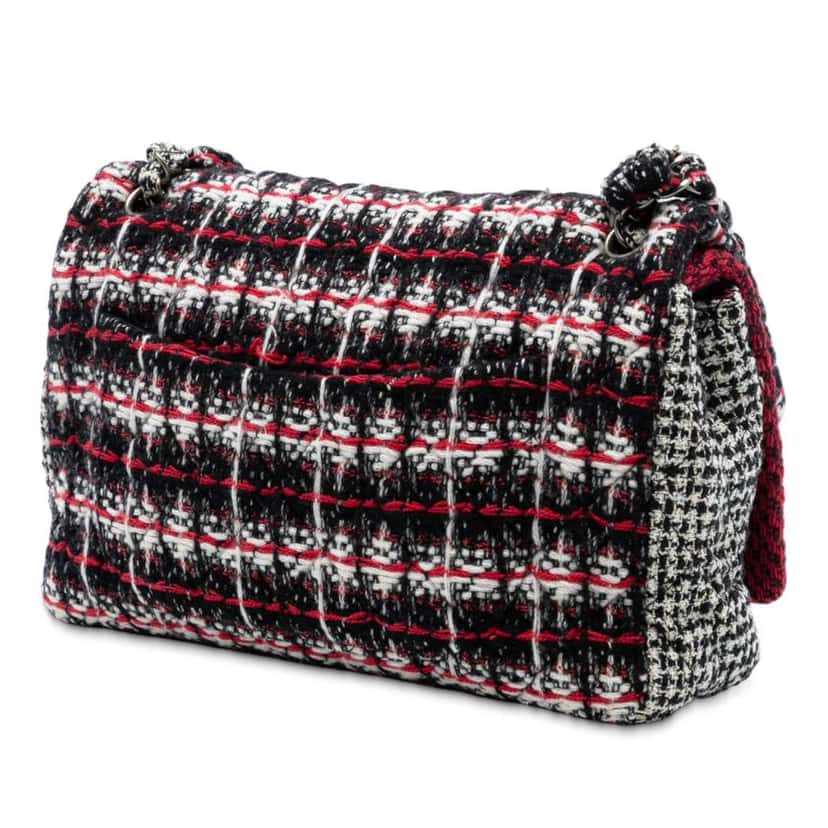 Chanel Medium CC Tweed Multi Print Double Flap Red Tweed Very good condition - Back View
