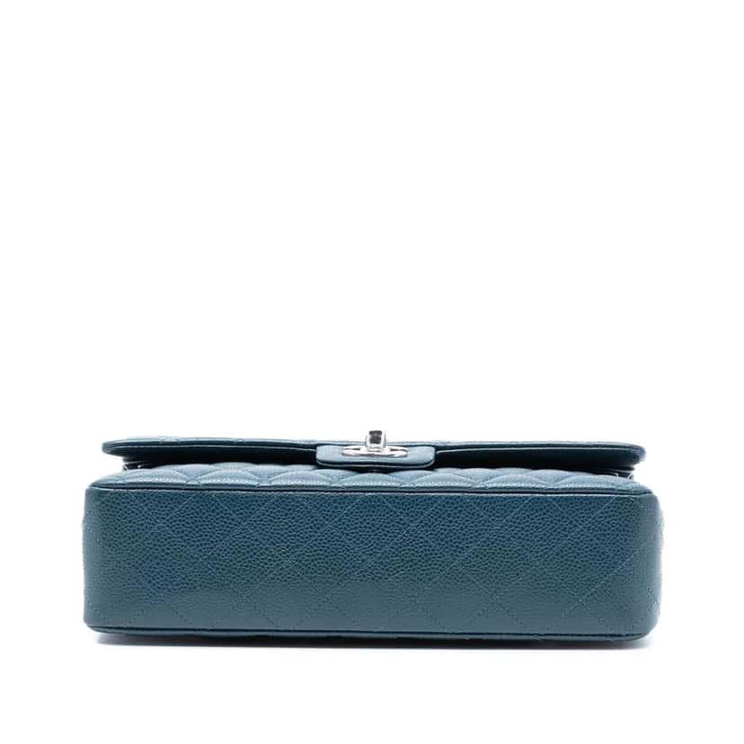 Chanel Medium Classic Caviar Double Flap Blue Leather Good condition - Inside View