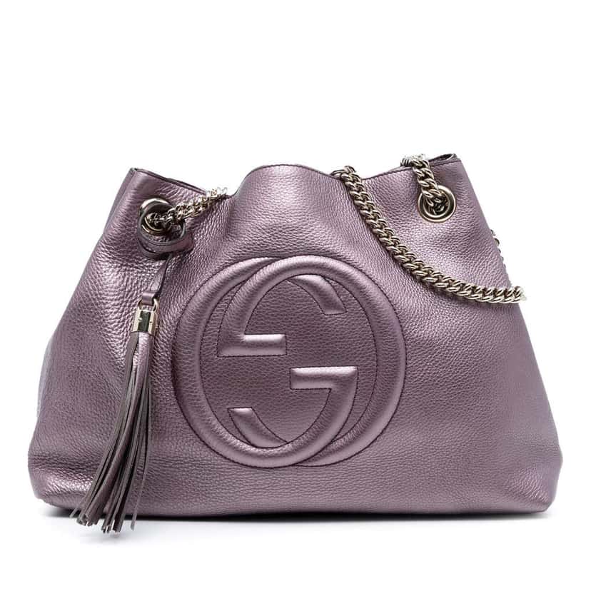 Gucci Medium Metallic Leather Soho Chain Tote Purple Leather Good condition - Front View