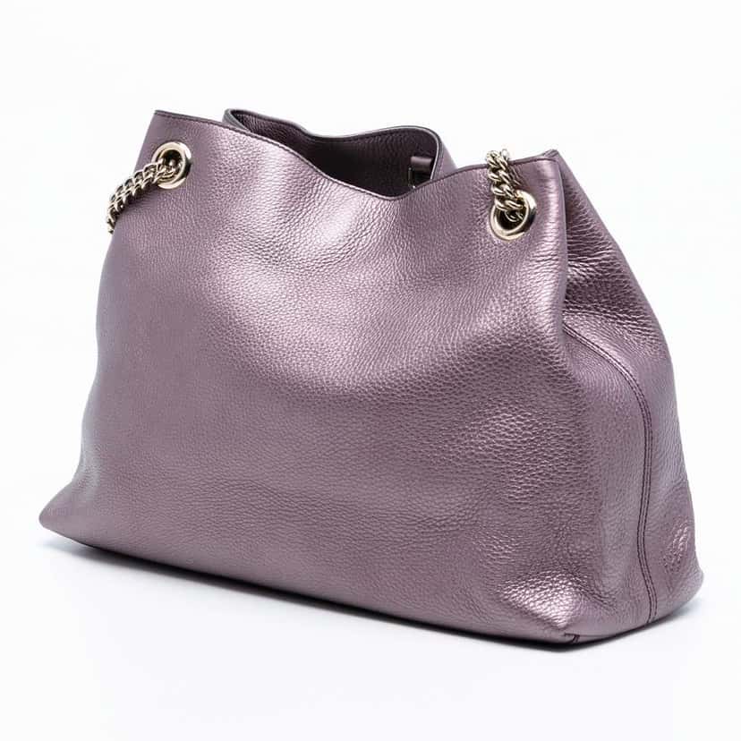 Gucci Medium Metallic Leather Soho Chain Tote Purple Leather Good condition - Back View