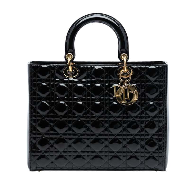 Dior Large Patent Cannage Lady Dior Black Leather Good condition - Front View