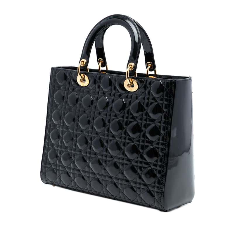 Dior Large Patent Cannage Lady Dior Black Leather Good condition - Back View