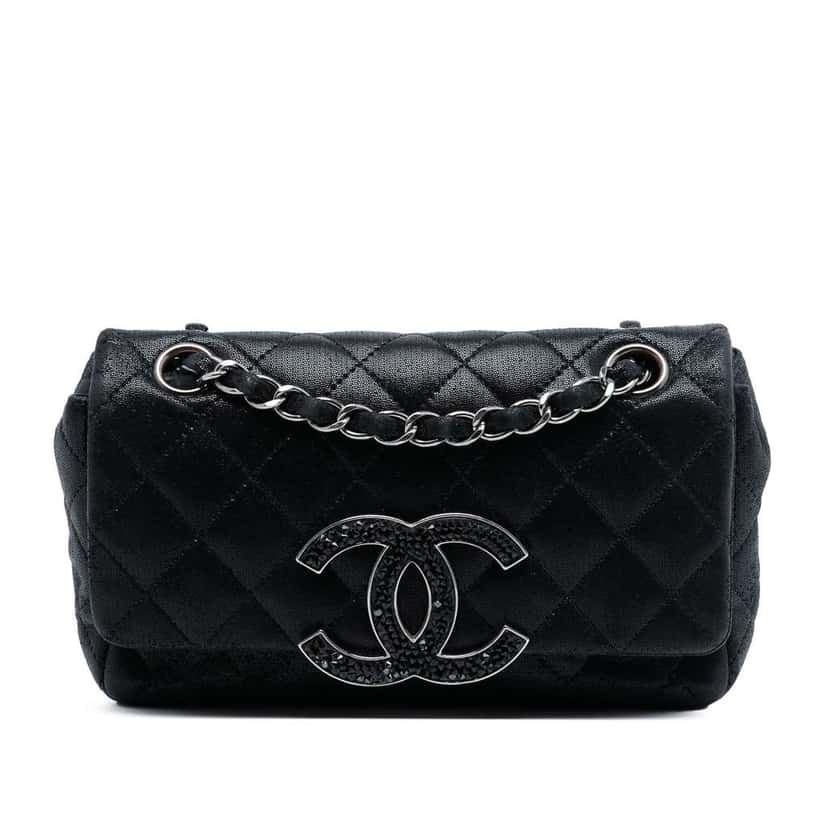 Chanel Iridescent Caviar Crystal CC Wallet On Chain Black Leather Very good condition - Front View