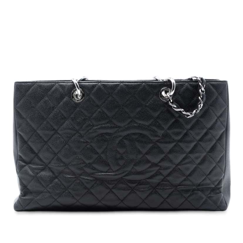 Chanel Caviar Grand Shopping Tote XL Black Leather Very good condition - Front View