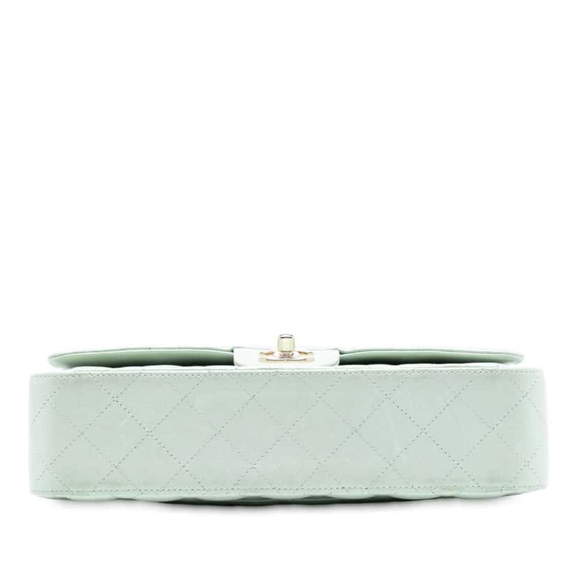 Chanel Medium Classic Iridescent Lambskin Double Flap Green Leather Good condition - Inside View