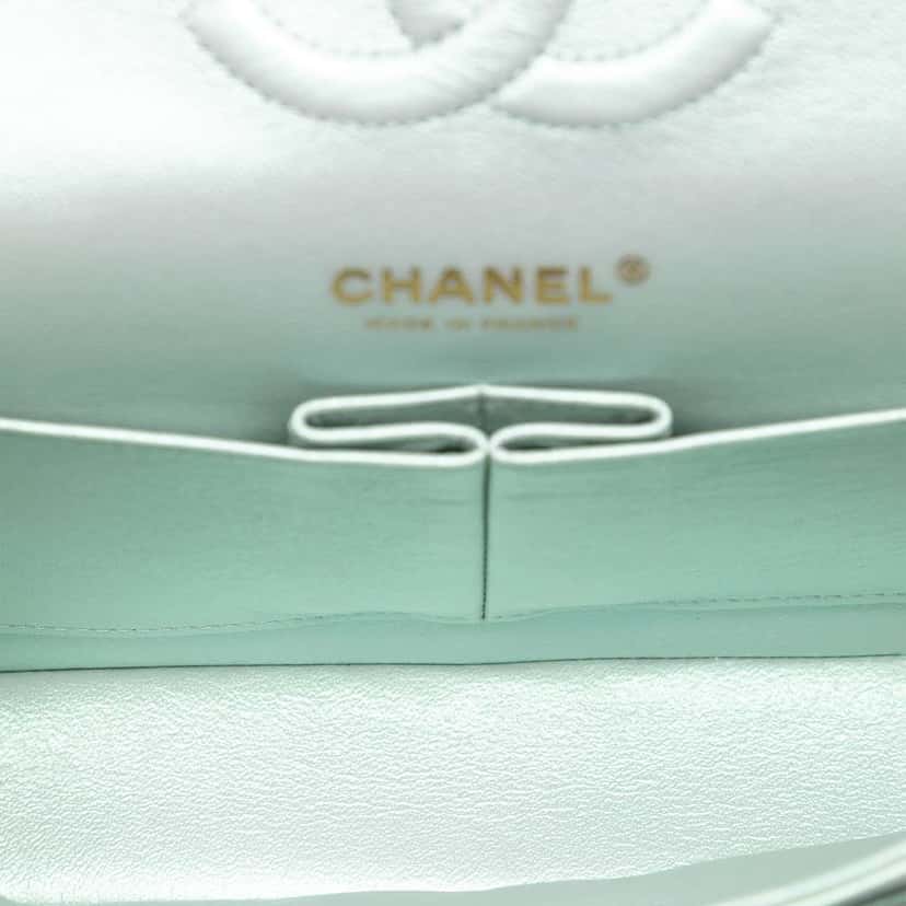 Chanel Medium Classic Iridescent Lambskin Double Flap Green Leather Good condition - Model View