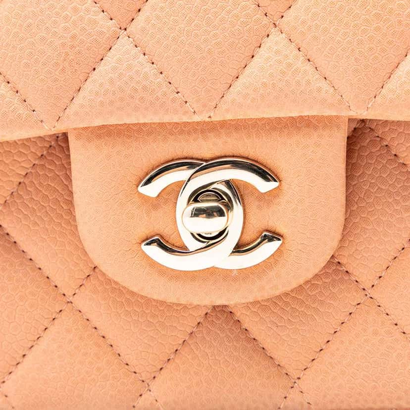 Chanel Medium Classic Caviar Double Flap Orange Leather Good condition - Box View