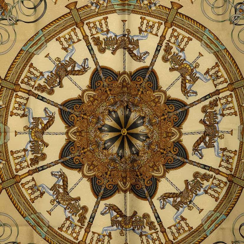 Hermès Luna Park Silk Scarf Yellow Silk Good condition - Back View