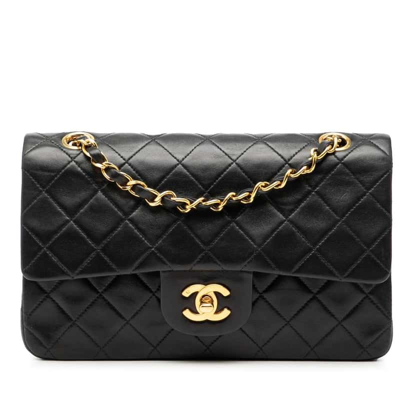 Chanel Small Classic Lambskin Double Flap Black Leather Good condition - Front View