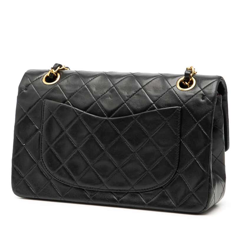 Chanel Small Classic Lambskin Double Flap Black Leather Good condition - Back View