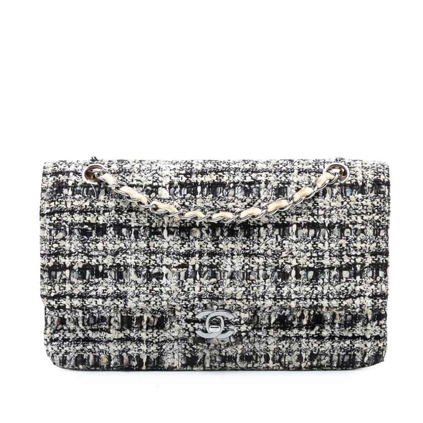 Chanel Medium Classic Tweed Double Flap White Tweed Good condition - Front View