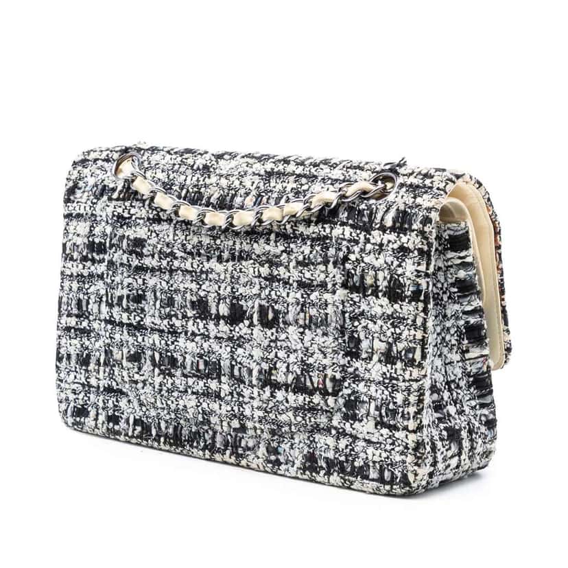 Chanel Medium Classic Tweed Double Flap White Tweed Good condition - Back View