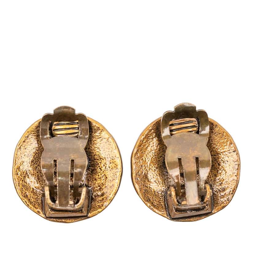 Chanel CC Gold Plated Disk Clip On Earrings Gold Metal Good condition - Back View