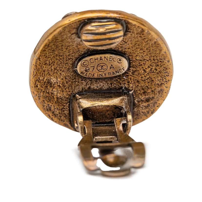 Chanel CC Gold Plated Disk Clip On Earrings Gold Metal Good condition - Inside View