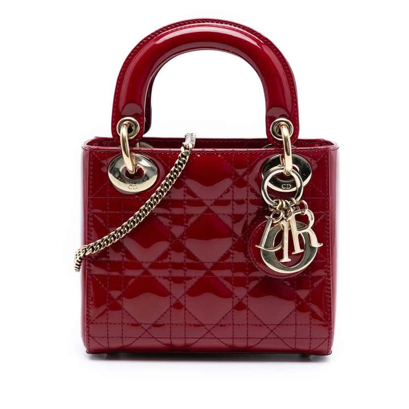 Dior Mini Patent Cannage Lady Dior Red Leather Good condition - Front View