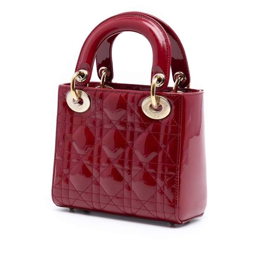 Dior Mini Patent Cannage Lady Dior Red Leather Good condition - Back View