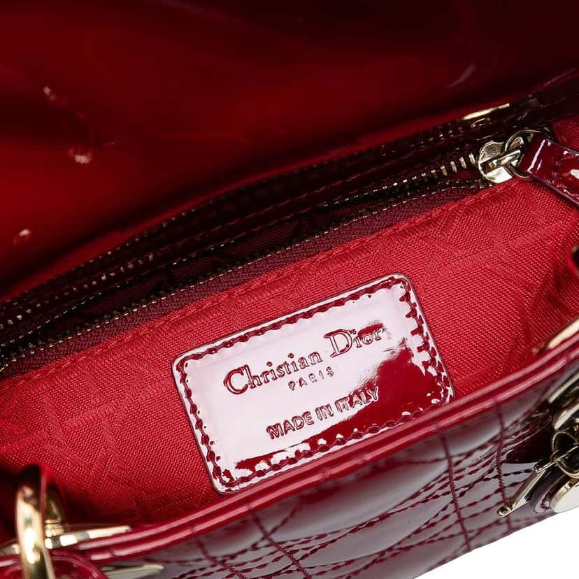 Dior Mini Patent Cannage Lady Dior Red Leather Good condition - Box View
