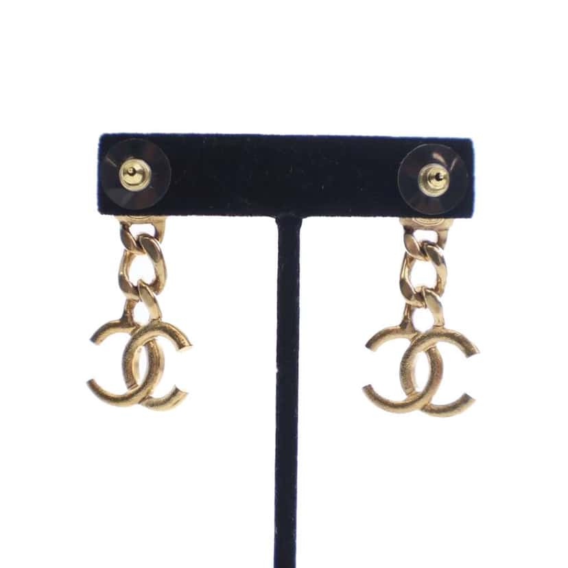 Chanel CC Gold Plated Crystal Drop Push Back Earrings Gold Metal Good condition - Inside View