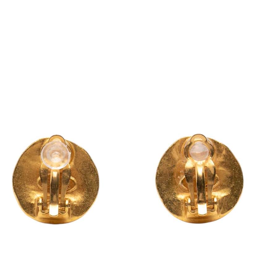 Chanel CC Gold Plated Round Clip on Earrings Gold Metal Good condition - Back View