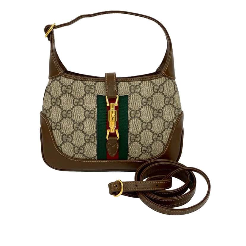 Gucci Mini GG Supreme Web Jackie 1961 Crossbody Brown Canvas Very good condition - Front View