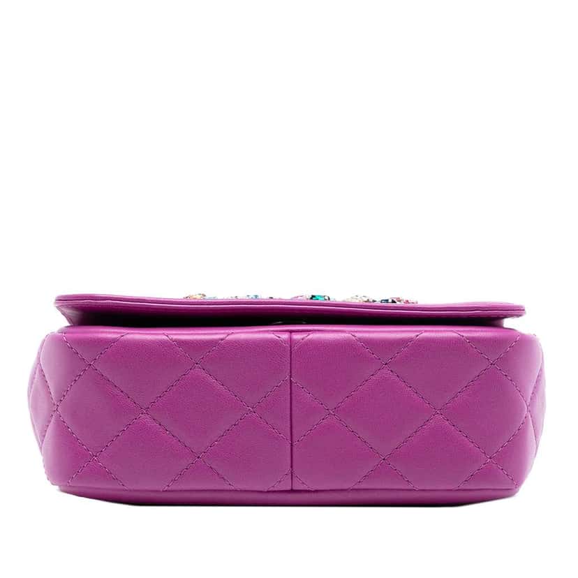 Chanel Mini Lambskin Giant Crystal CC Flap Purple Leather Very good condition - Inside View