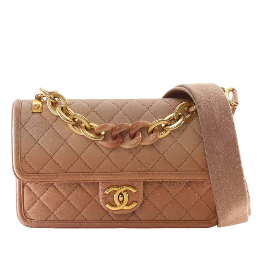 Chanel Medium Quilted Caviar Sunset On The Sea Flap Brown Leather Good condition - Front View