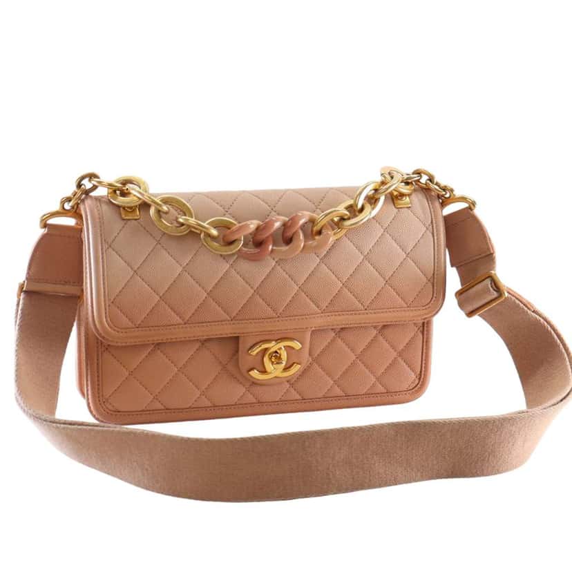 Chanel Medium Quilted Caviar Sunset On The Sea Flap Brown Leather Good condition - Back View