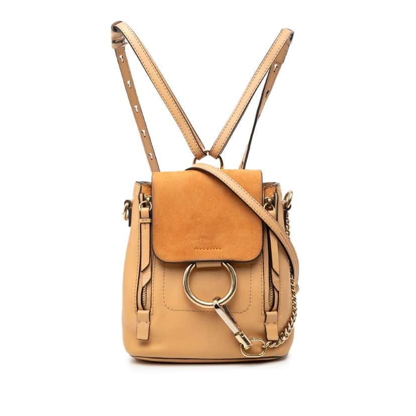 Chloé Mini Calfskin and Suede Faye Backpack Brown Leather Good condition - Front View