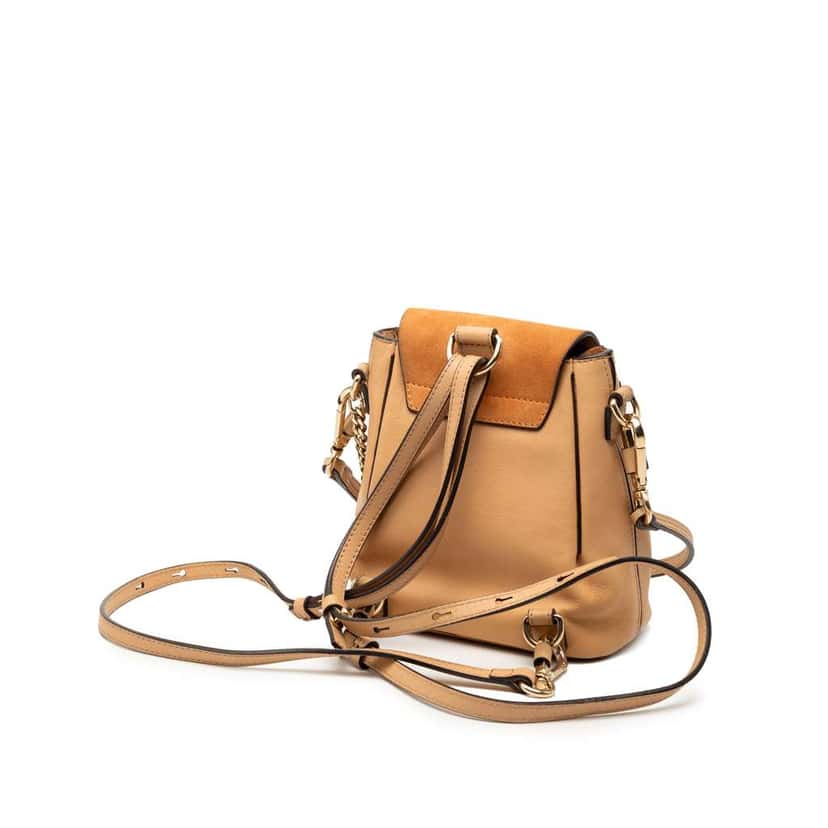 Chloé Mini Calfskin and Suede Faye Backpack Brown Leather Good condition - Back View