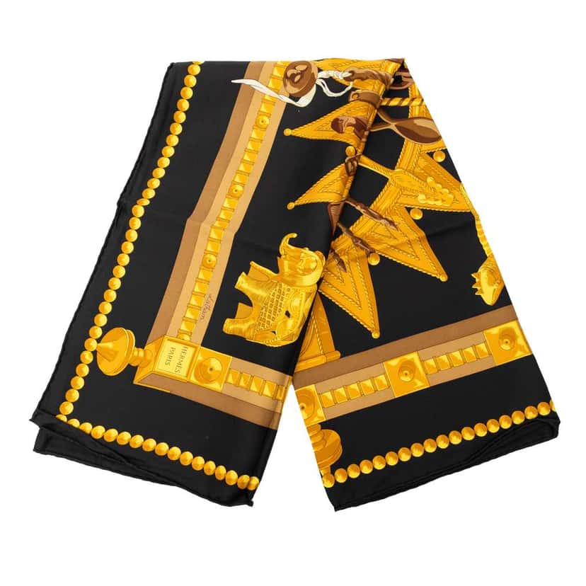 Hermès Cuillers D Afrique Silk Scarf 90 Black Silk Good condition - Front View