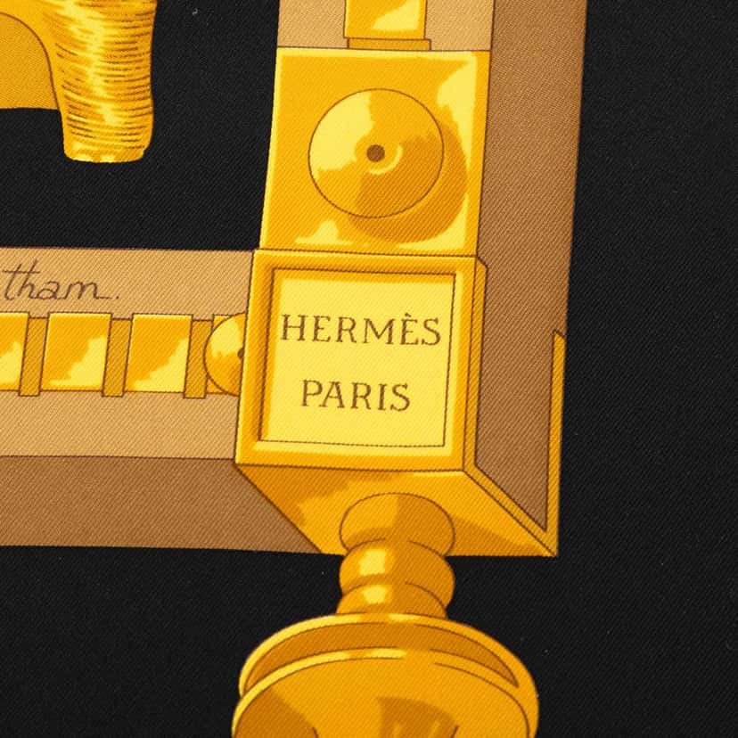 Hermès Cuillers D Afrique Silk Scarf 90 Black Silk Good condition - Back View