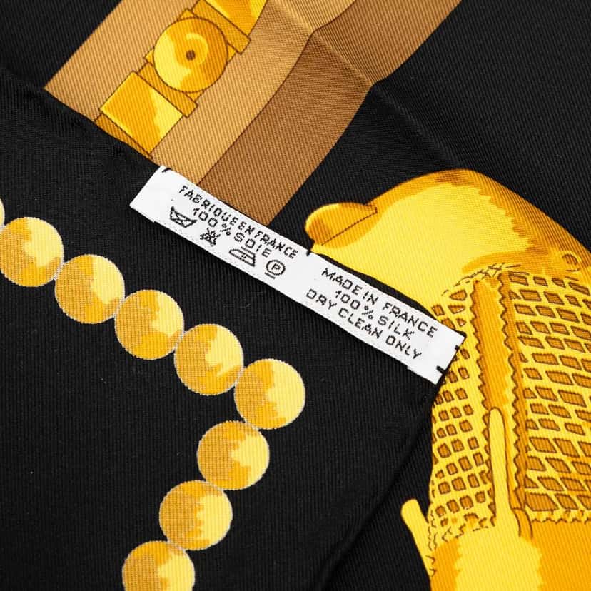 Hermès Cuillers D Afrique Silk Scarf 90 Black Silk Good condition - Inside View