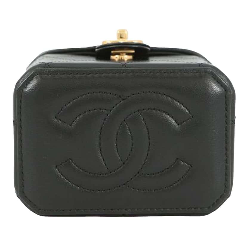 Chanel Mini CC Quilted Lambskin Vanity Case with Chain Black Leather Very good condition - Inside View