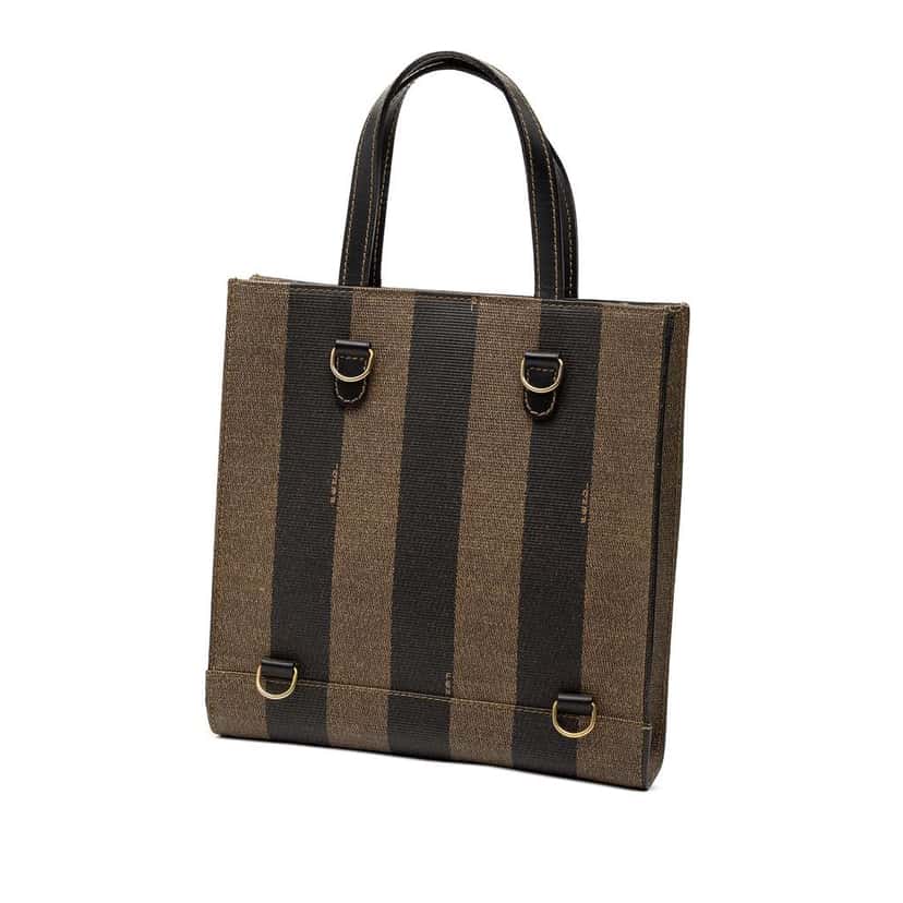 Fendi Pequin Coated Canvas Logo Convertible Tote Brown Canvas Very good condition - Back View