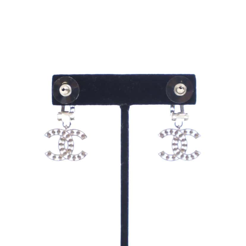 Chanel CC Silver Plated Crystal Push Back Earrings Silver Silver Good condition - Back View
